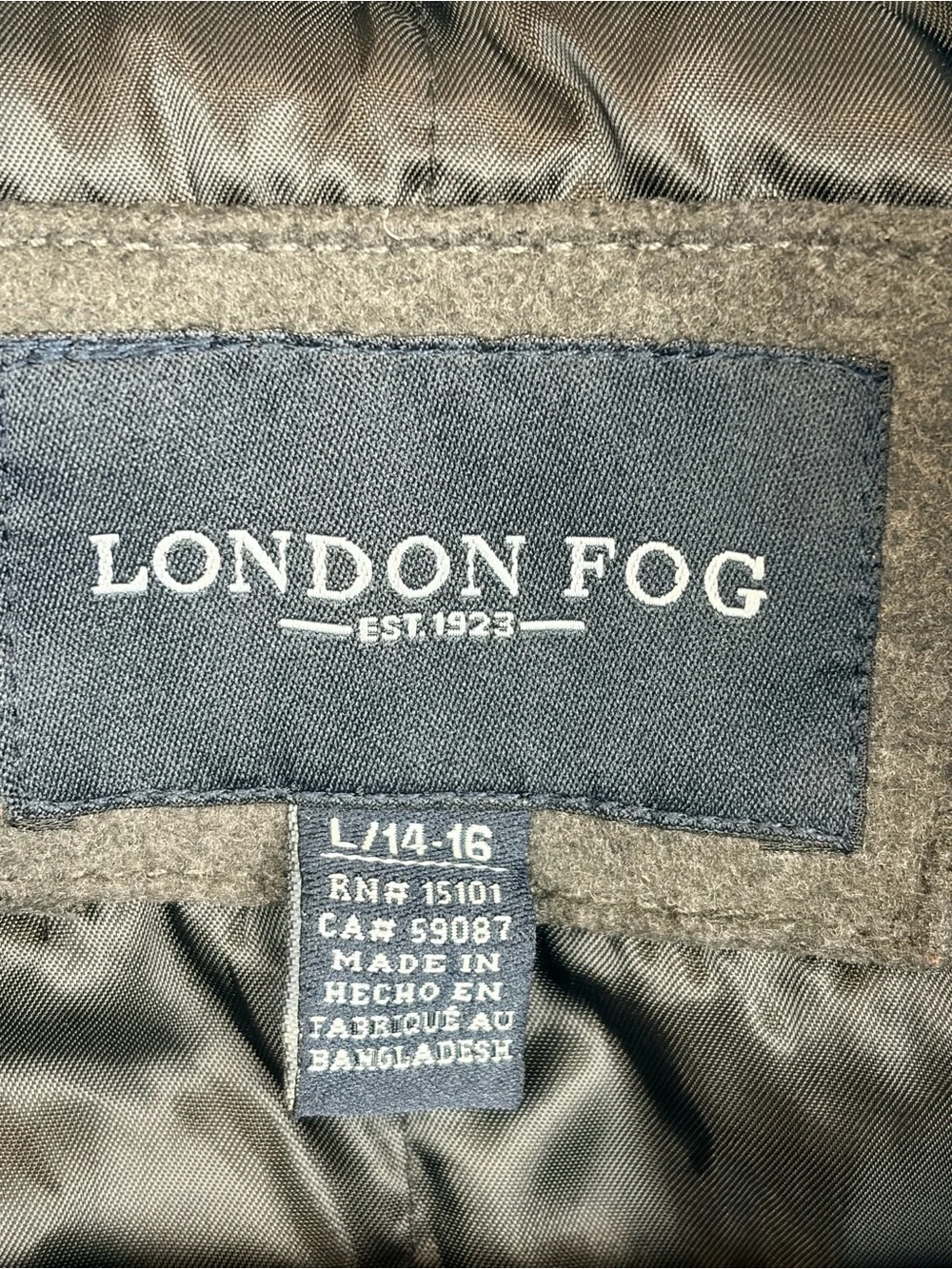 London Fog Boys Double Breasted Peacoat Jacket‎ Gray Black Size L 14-16